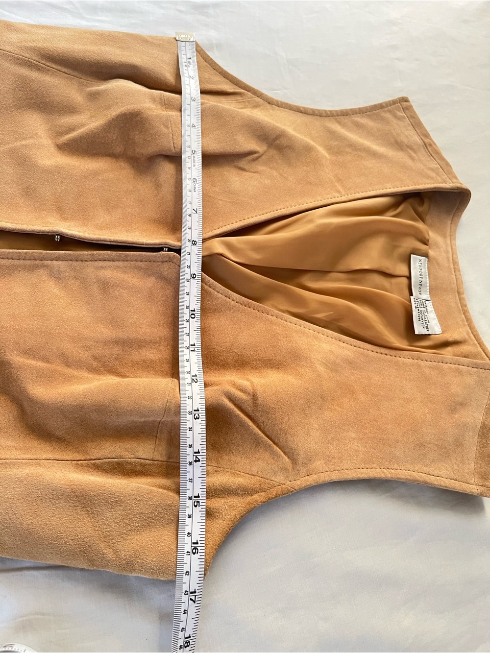 Newport News Genuine Suede Leather Fringe Vest Boho Western Camel Tan Size 4 - Picture 4 of 6